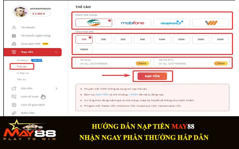 Nạp tiền qua thẻ cào điện thoại