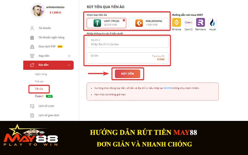 Rút bằng tiền ảo